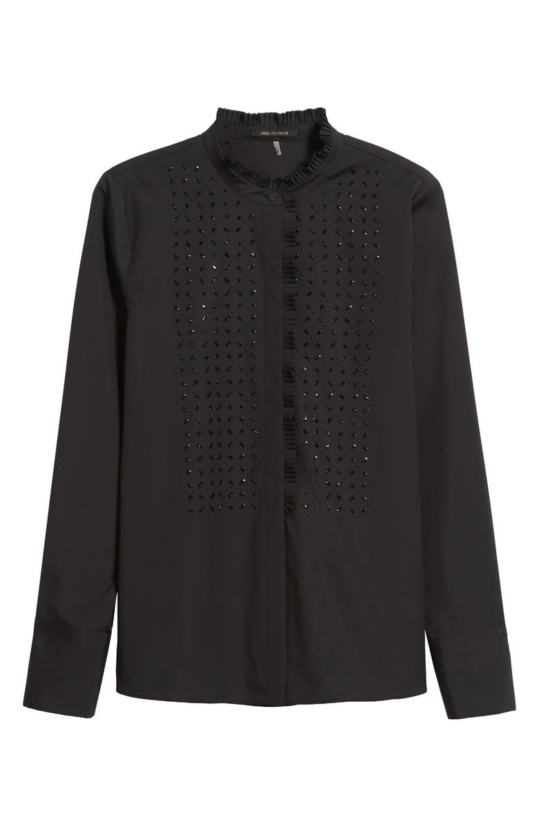 KOBI HALPERIN Mick Rhinestone Ruffle Cotton Blend Button-Up Shirt, Alternate, color, Black