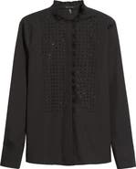 KOBI HALPERIN Mick Rhinestone Ruffle Cotton Blend Button-Up Shirt