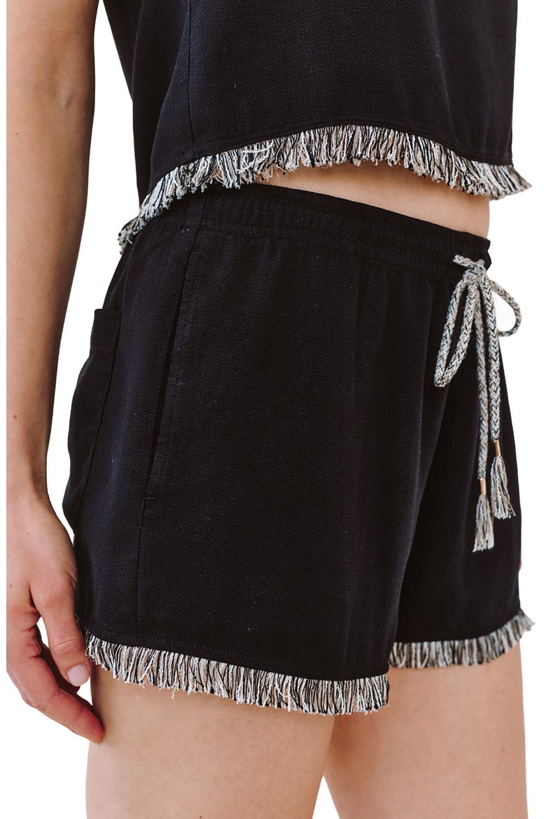 Fringe Detail Drawstring Shorts, Alternate, color, BLACK