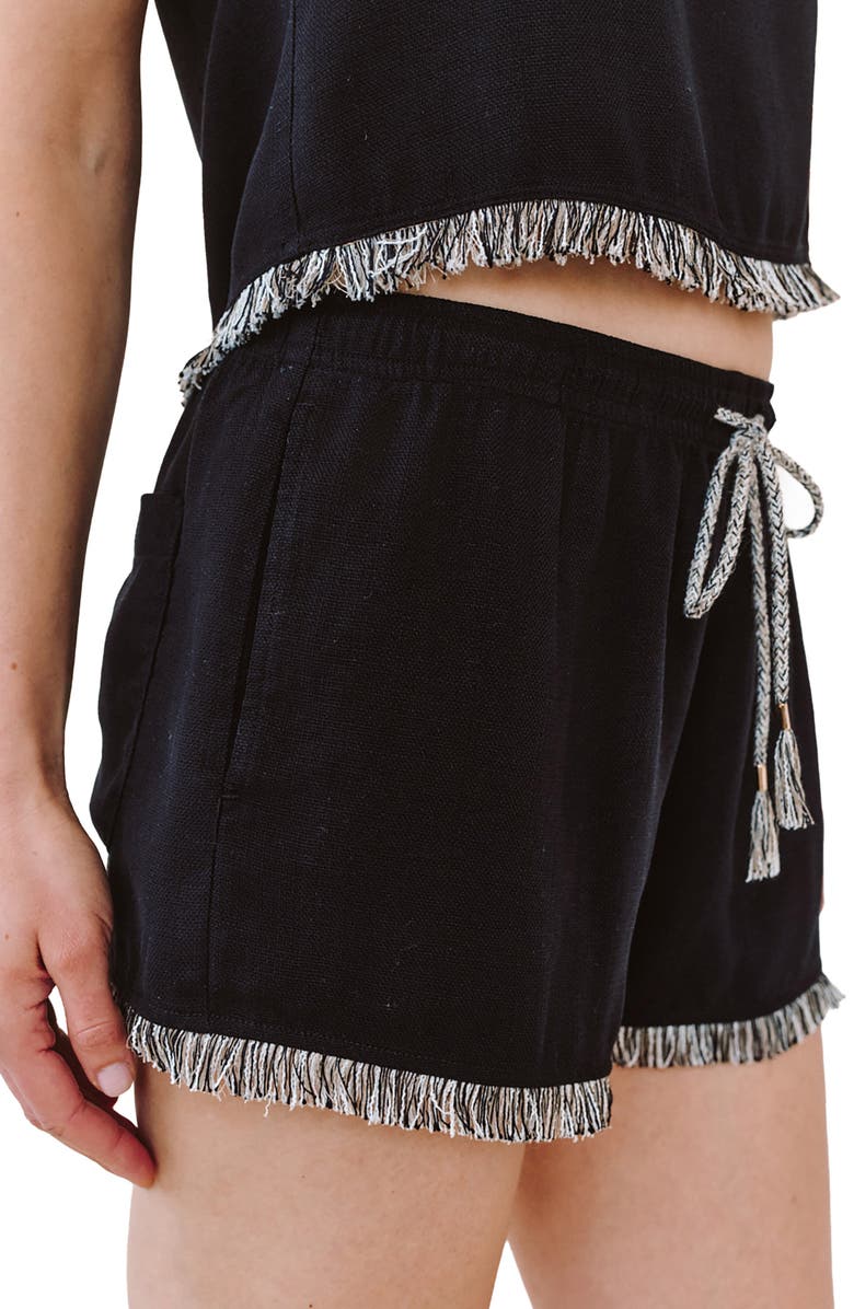 Bella Dahl Fringe Detail Drawstring Shorts, Alternate, color, Black