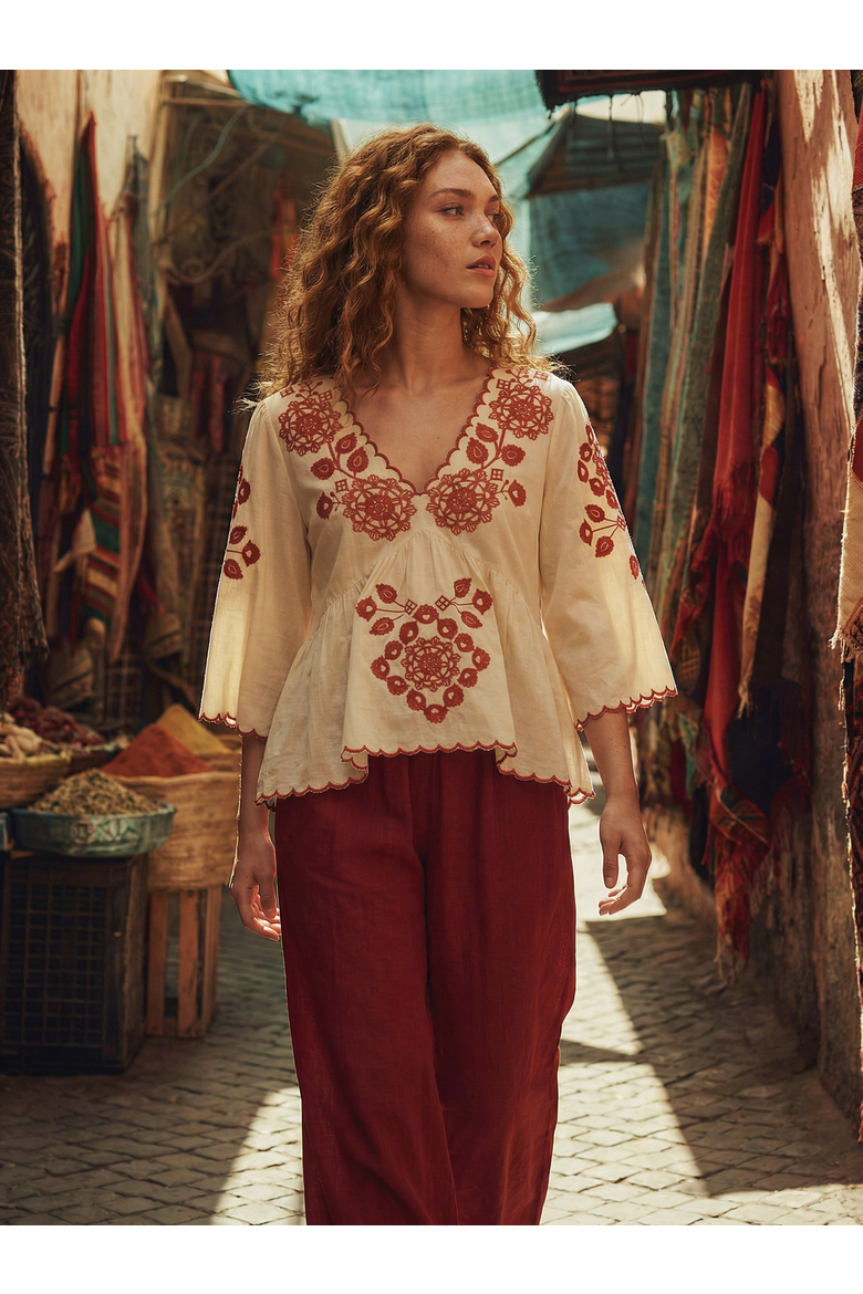 Aubrey V-Neck Embroidered Blouse, Alternate, color, Light Green
