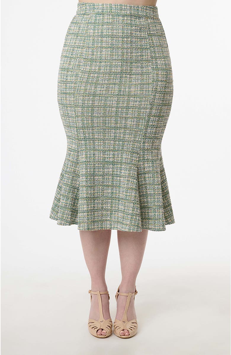 Unique Vintage Boucle Trumpet Skirt, Main, color, Green Plaid