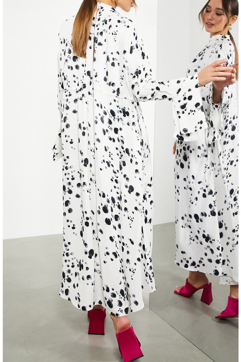 EDITION Spot Print Drawstring Midi Dress, Alternate, color, CREAM