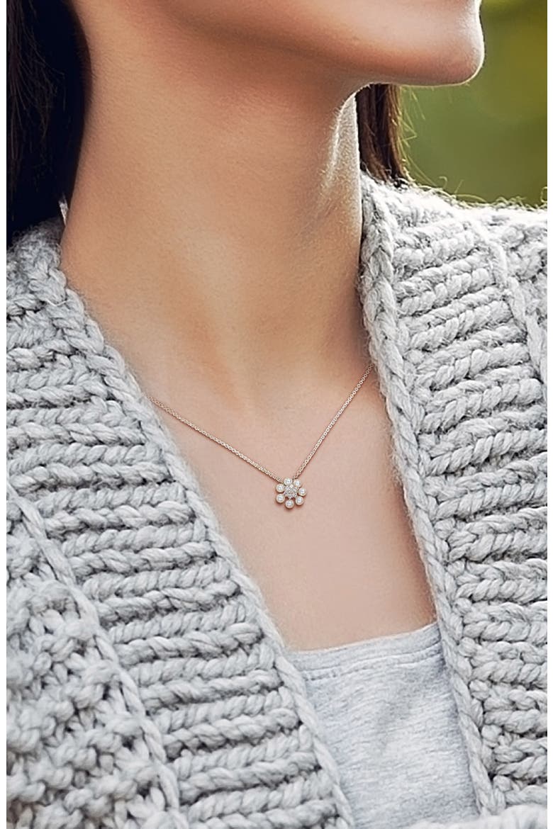Flower Diamond & Freshwater Pearl Pendant Necklace, Alternate, color, WHITE