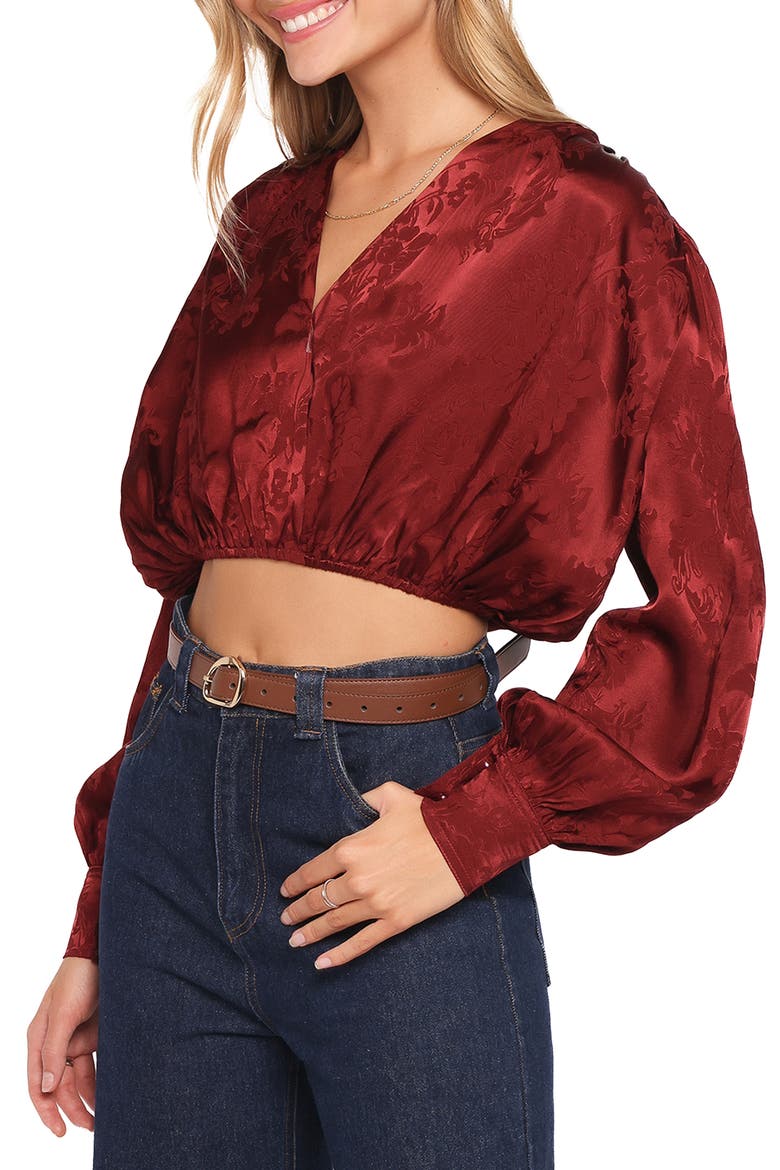 Bowman Floral Jacquard Crop Top, Alternate, color, WINE