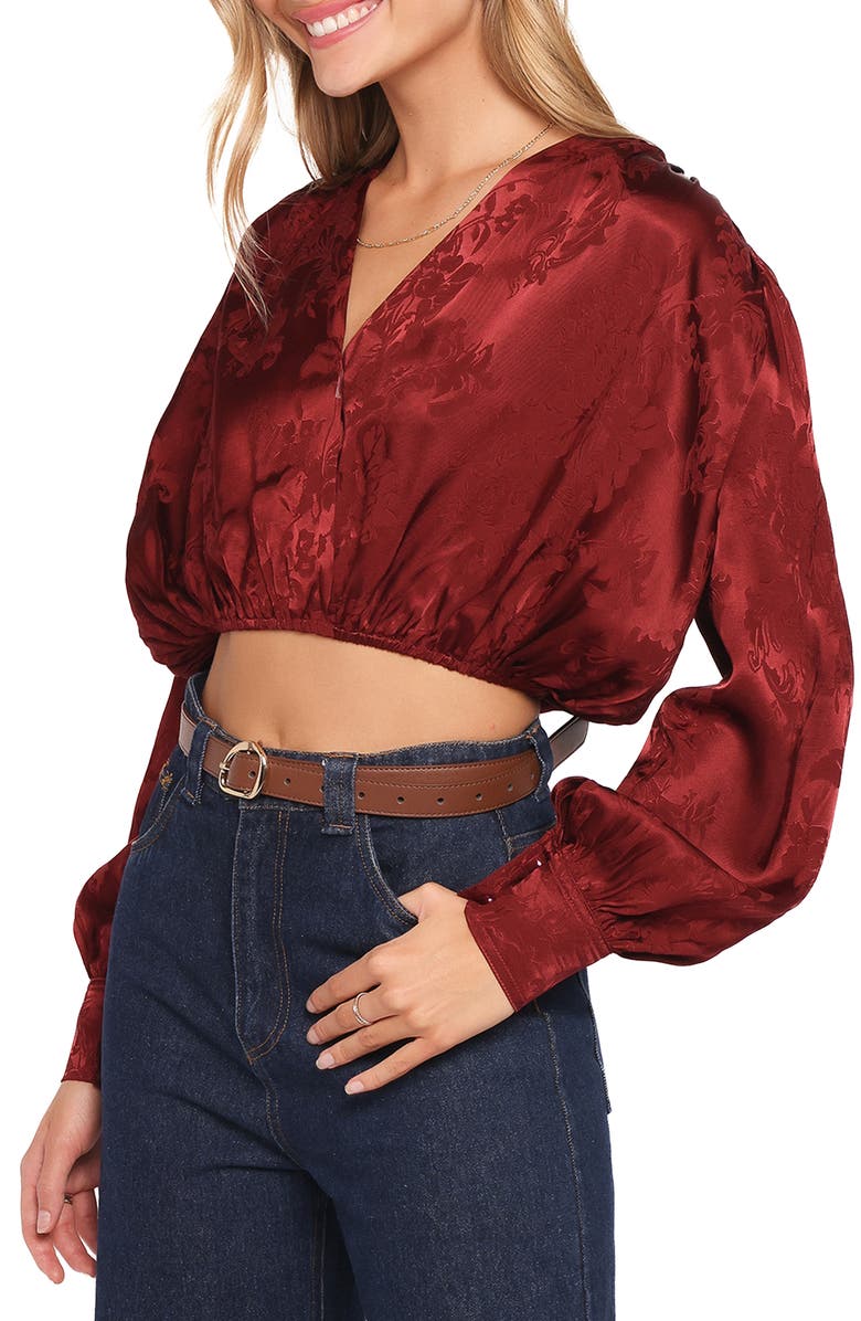 Petal & Pup Bowman Floral Jacquard Crop Top, Alternate, color, Wine