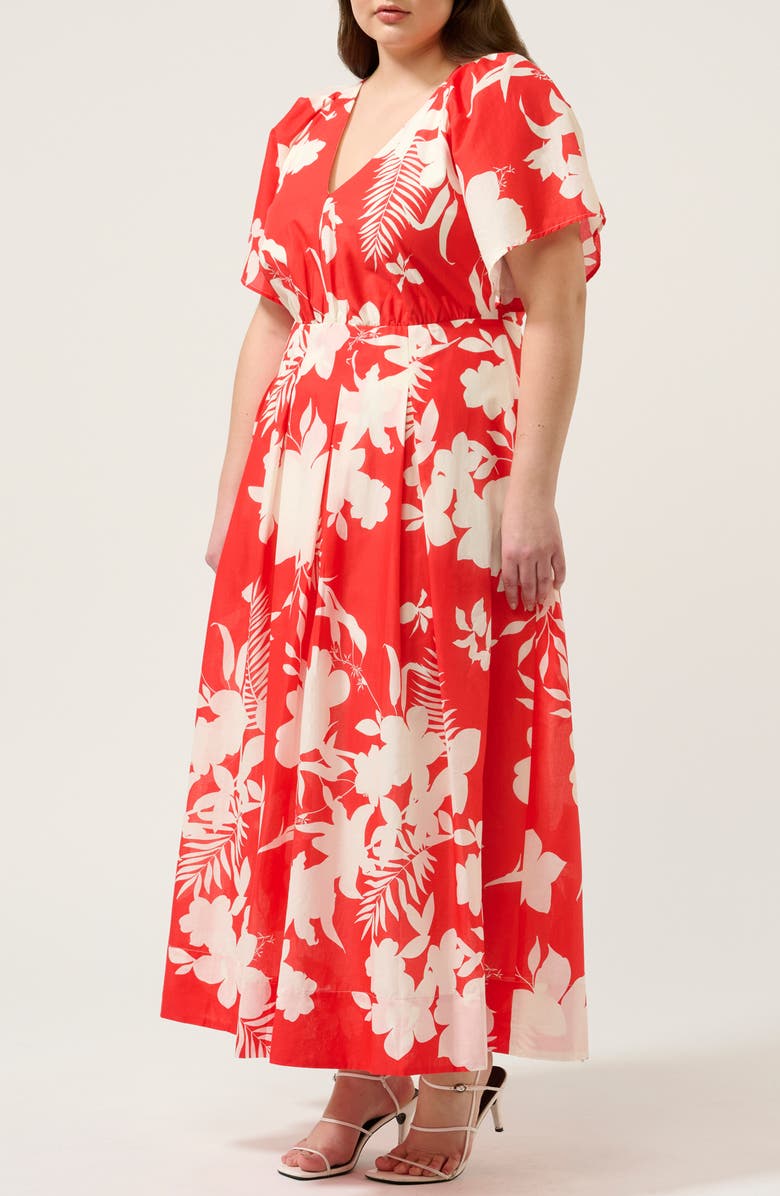 Estelle Solstice Floral Print Maxi Dress, Alternate, color, Poppy Red/ Cream