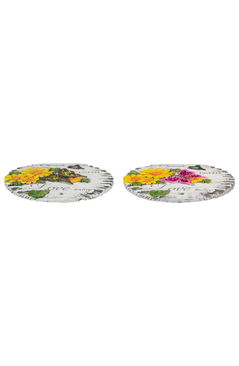 Northlight Set of 2 "Love Today" Outdoor Floral Garden Stones 10", Alternate, color, Purple