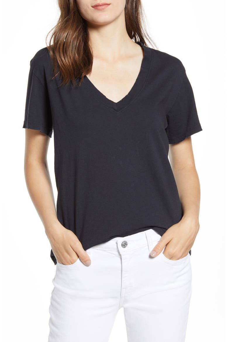 The Perfect V-Neck Tee, Main, color, CAVIAR