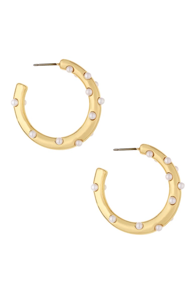 Imitation Pearl Hoop Earrings, Alternate, color, GOLD