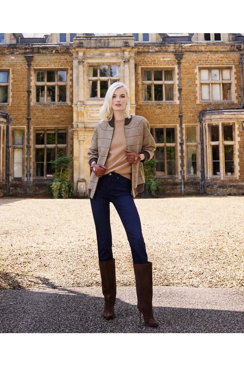 Louise Tweed Bomber Jacket, Alternate, color, Poppy Red and Brown Tweed