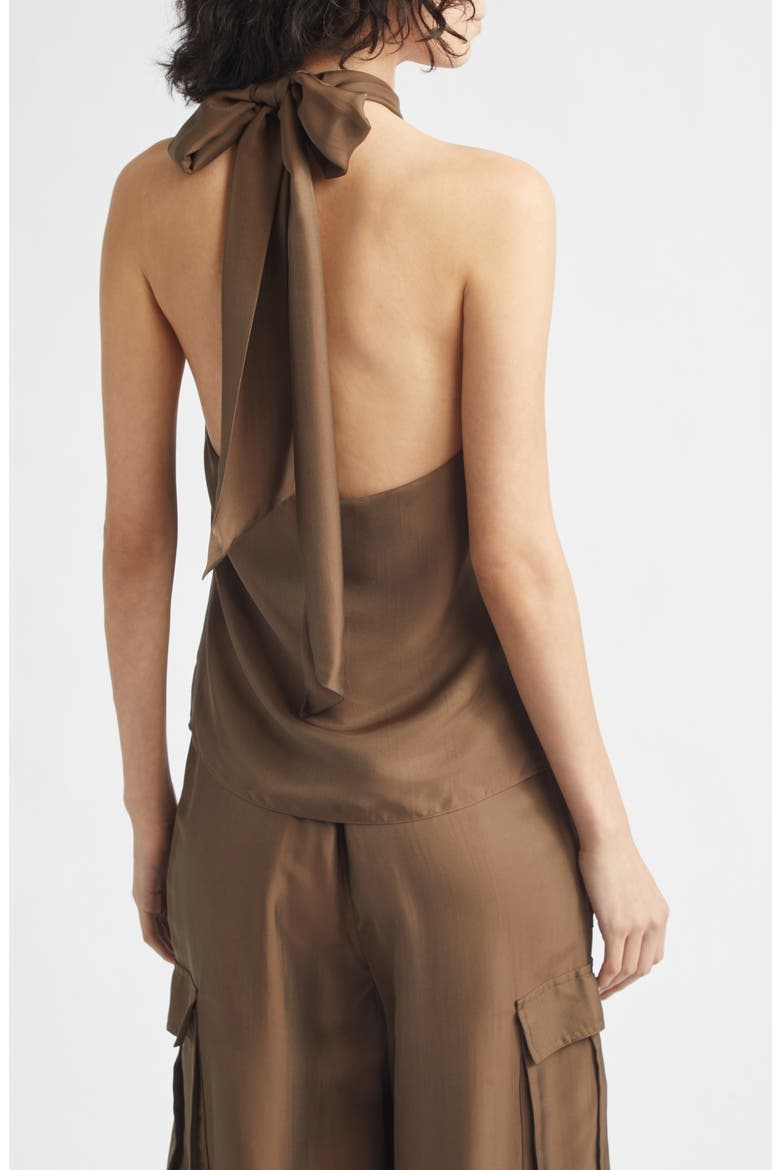 Everlee Knotted Halter Top, Alternate, color, COFFEE