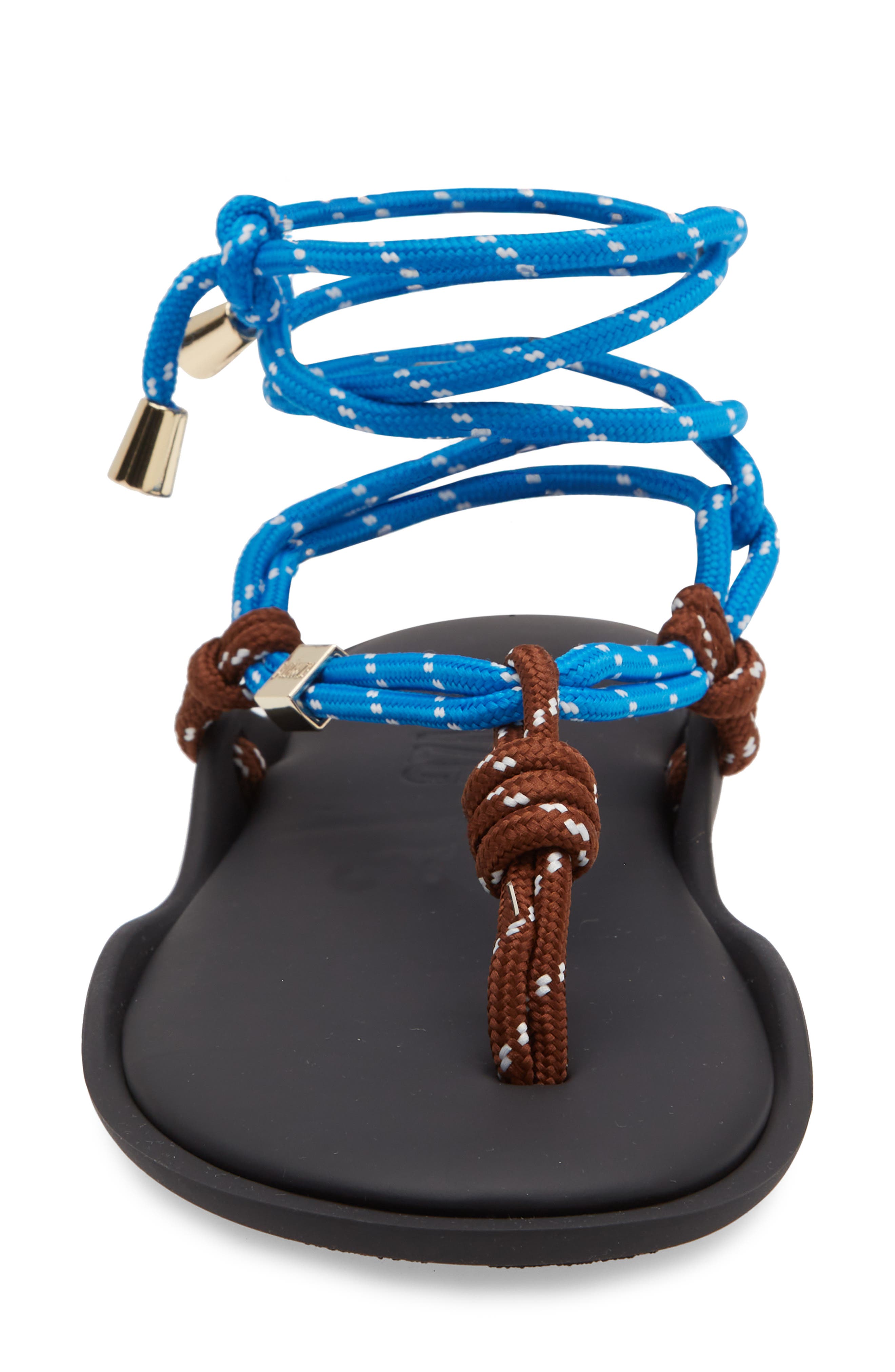 Lace-Up Ropes Water Repellent Thong Slide Sandal, Alternate, color, BROWN / SKY BLUE
