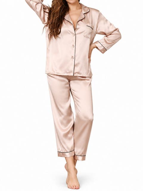 Pure Silk Long Sleeve Notch Collar Pajamas