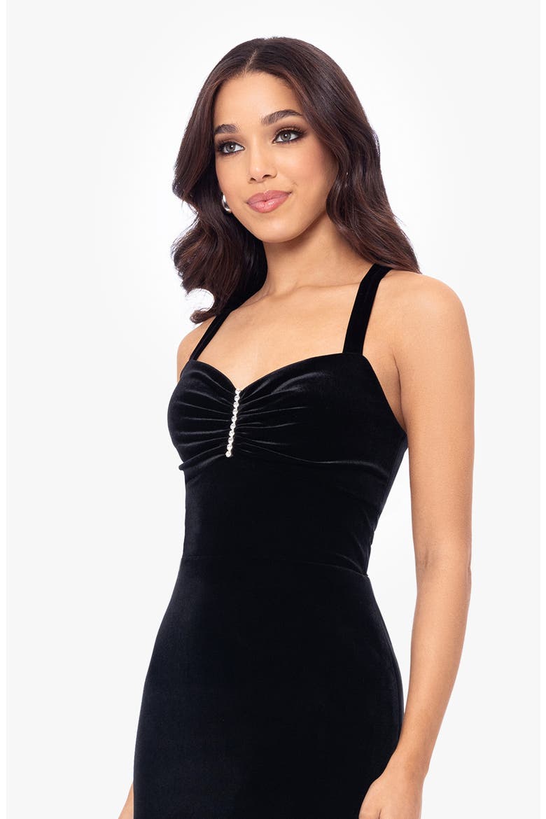 Slit Velvet Gown, Alternate, color, BLACK
