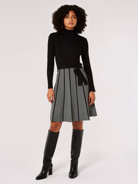 Chevron Skirt Tie Waist Knit Dress