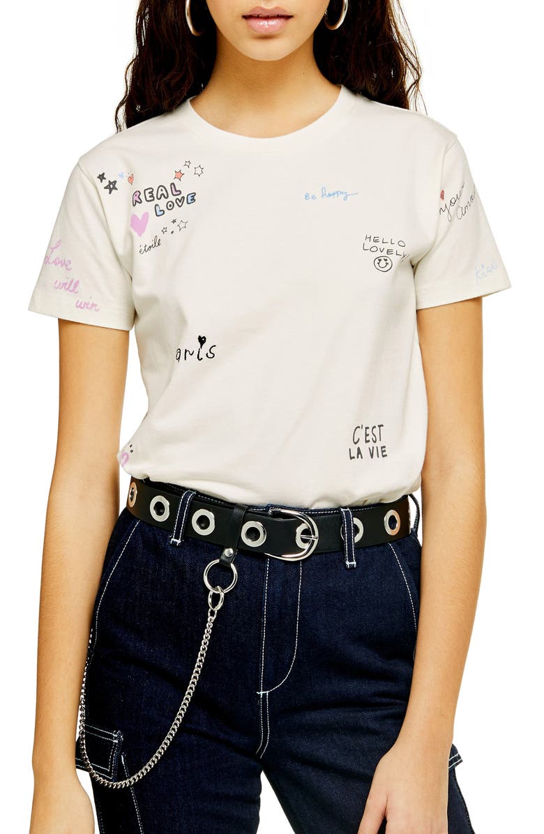 Topshop Embroidered Doodle Tee, Main, color, 