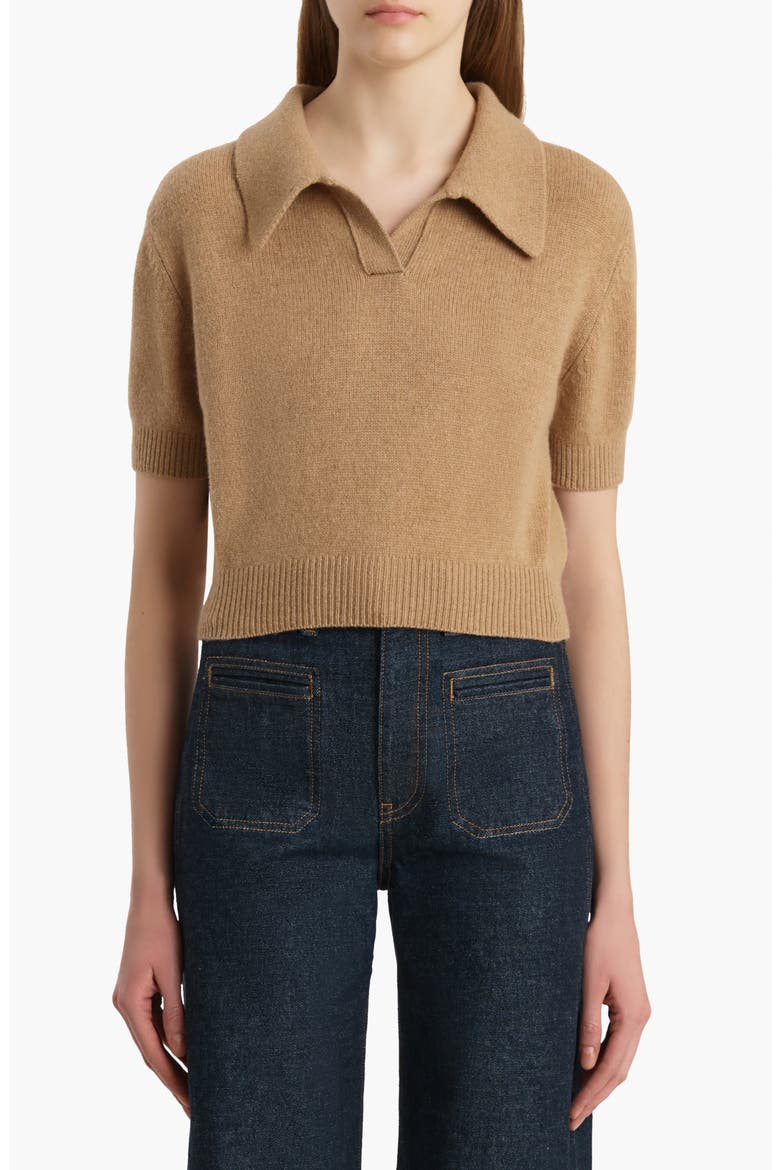 Leni Stretch Merino Wool & Cashmere Polo Sweater, Main, color, CAMEL