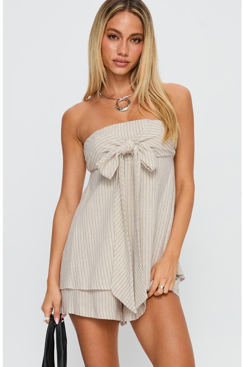 Jetsetter Stripe Strapless Romper, Alternate, color, BEIGE STRIPE