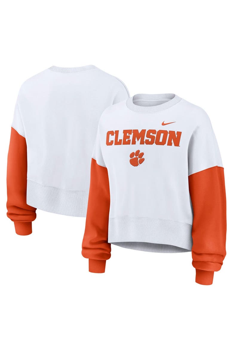 Women's Nike White Clemson Tigers Oversized Color-Block Pullover Sweatshirt, Alternate, color, White
