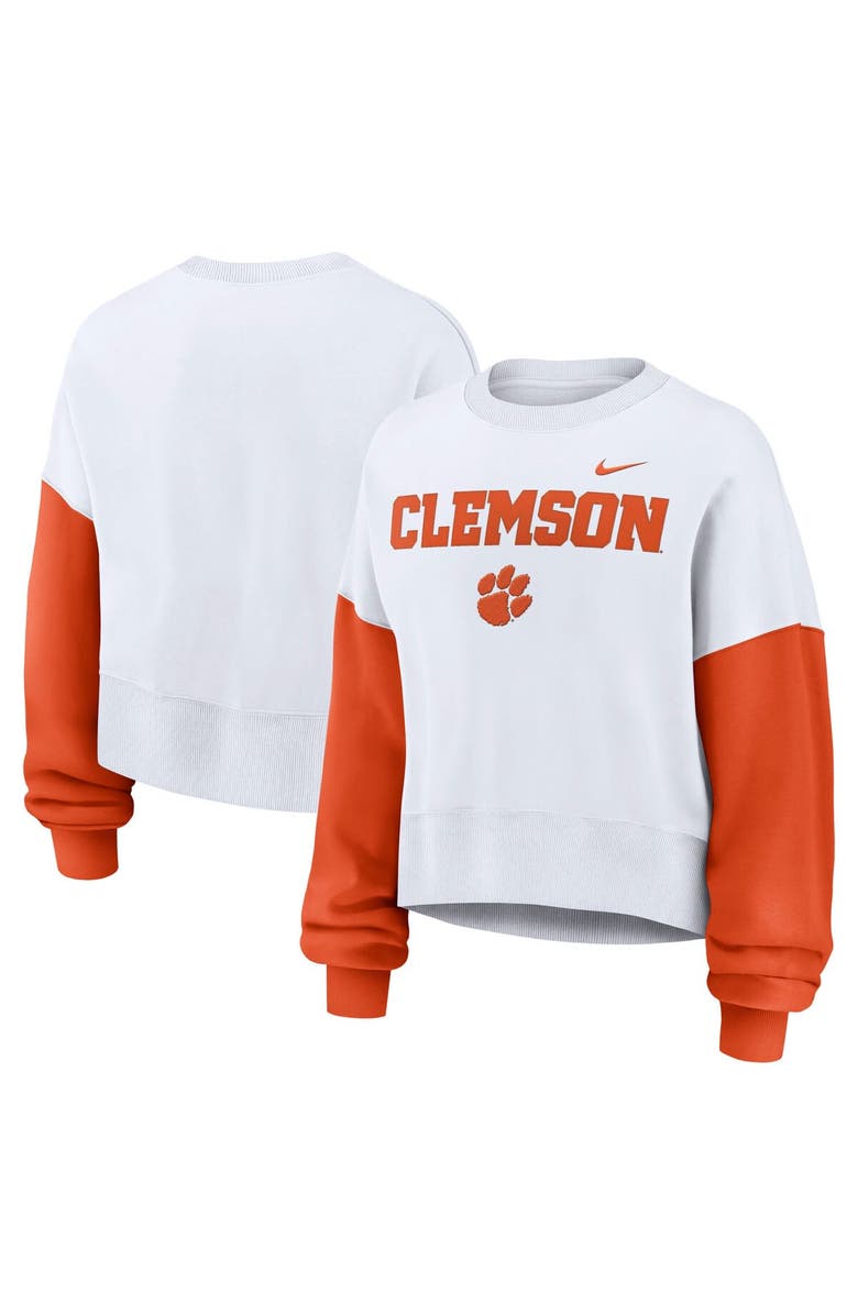 Nike Women's Nike White Clemson Tigers Oversized Color-Block Pullover Sweatshirt, Alternate, color, White
