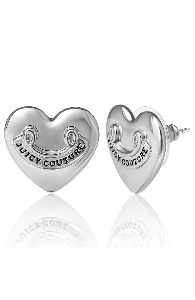 Juicy Couture Heart Stud Earrings with Iconic Logo, Alternate, color, Silver