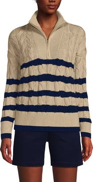 Lands' End Drifter Cotton Quarter Zip Pullover Sweater