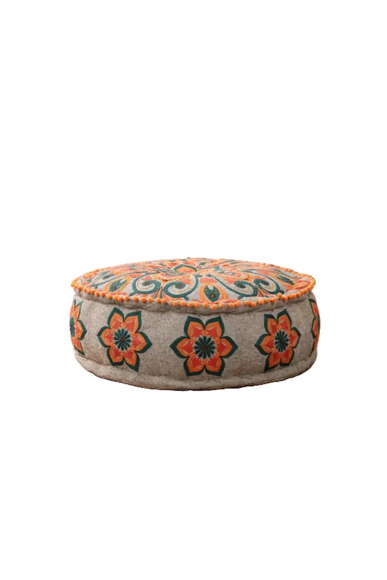 Mandala Pouf with Pompoms, Main, color, Grey