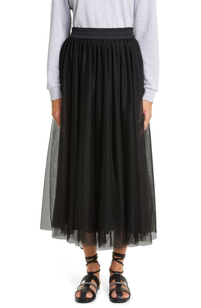 Fabiana Filippi Pleated Tulle Midi Skirt, Main, color, 