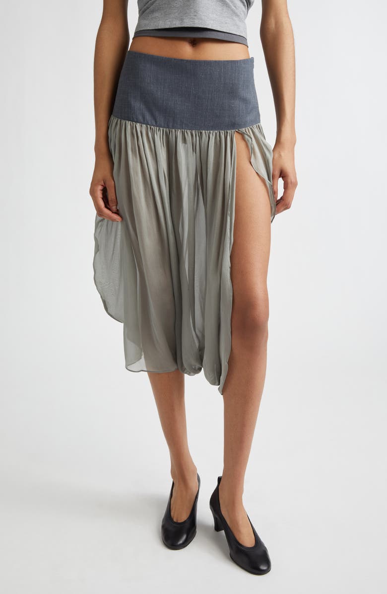 Paloma Wool Mila Sheer Silk & Suiting Skirt, Main, color, Green