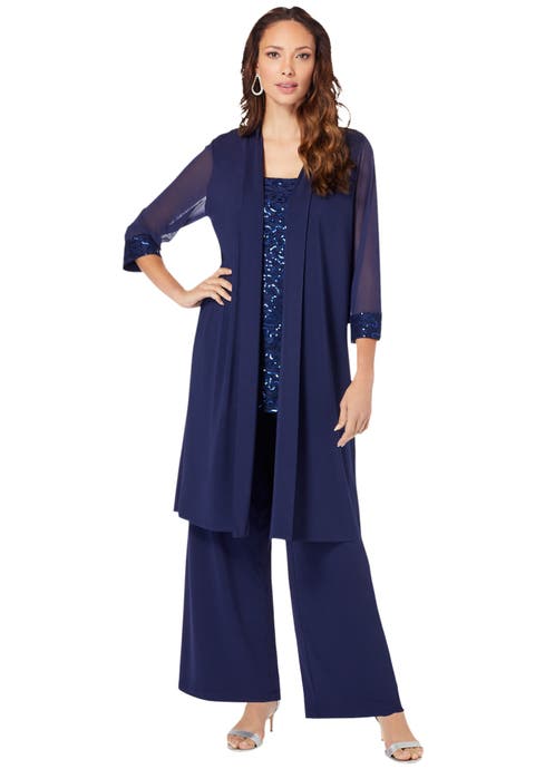 Plus-Size 3 Piece Knit Embellished Pant Set (Plus)