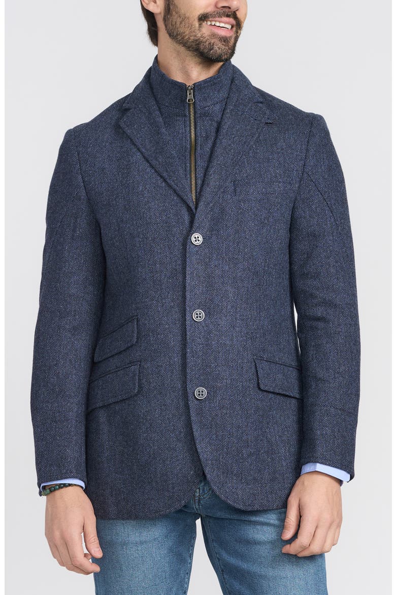 Blue Herringbone Wool & Cashmere Hybrid Sport Coat with Removable Bib, Main, color, BLUE