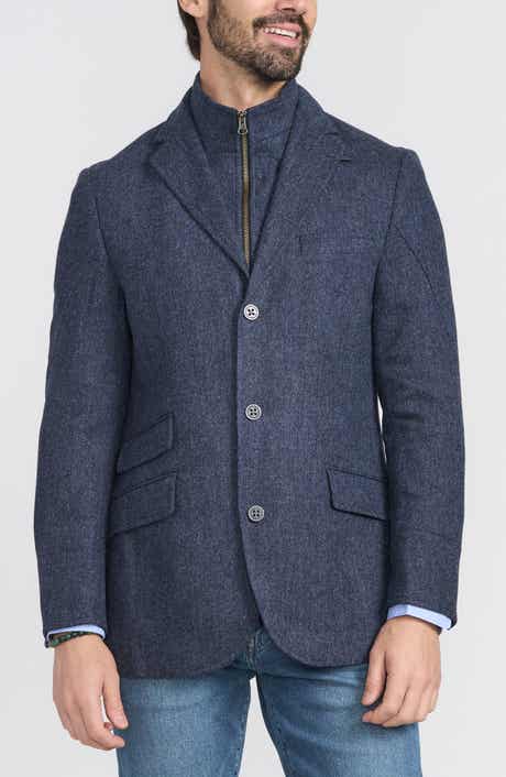 FLYNT Blue Herringbone Wool & Cashmere Hybrid Sport Coat with Removable Bib