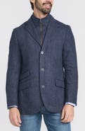 FLYNT Blue Herringbone Wool & Cashmere Hybrid Sport Coat with Removable Bib