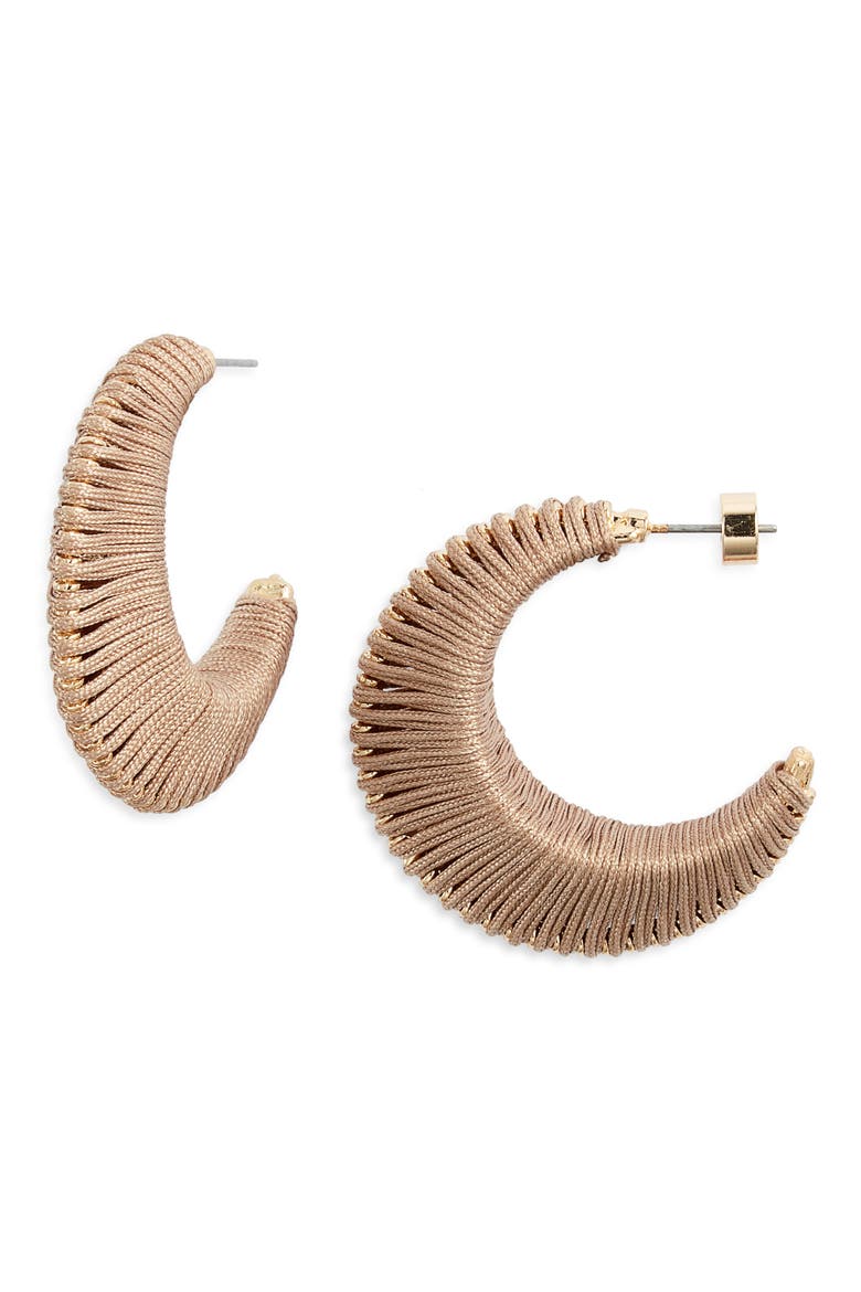 Wrapped Half Hoop Earrings, Main, color, SOFT BROWN