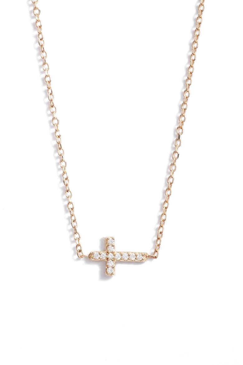 Love Letter Pavé Diamond Cross Pendant Necklace, Main, color, GOLD / DIAMOND/ 17 IN
