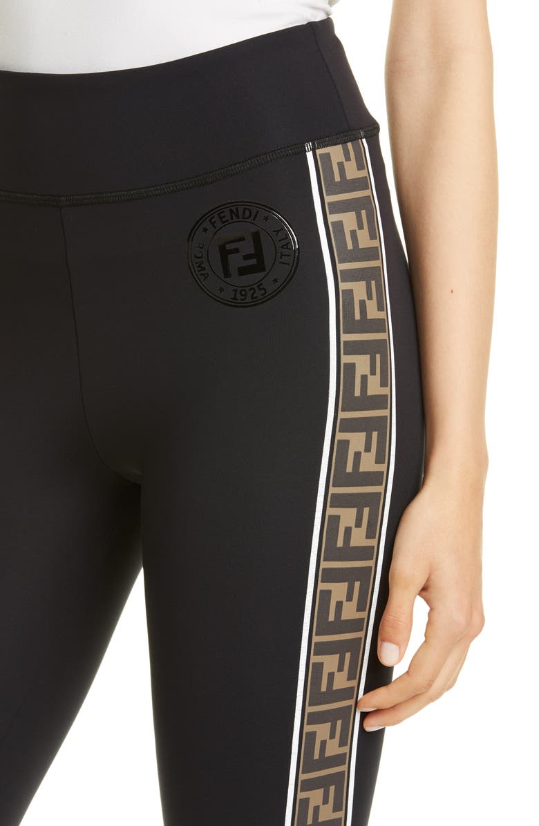 Fendi Logo Side Stripe Leggings, Alternate, color,