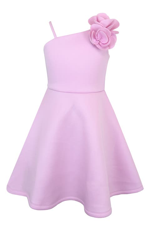 Kids' One-Shoulder 3D Flower Scuba Knit Dress (Big Kid)
