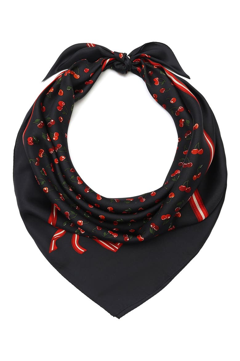 Cherry Mix Printed Silk Square Scarf, Alternate, color, NAVY MULTI