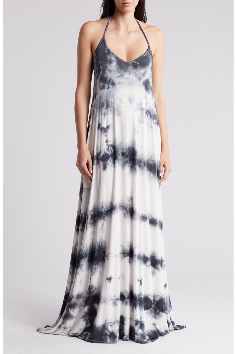 Tie Dye Maxi Tank Dress, Main, color, BLACK GREY SPLOTCH