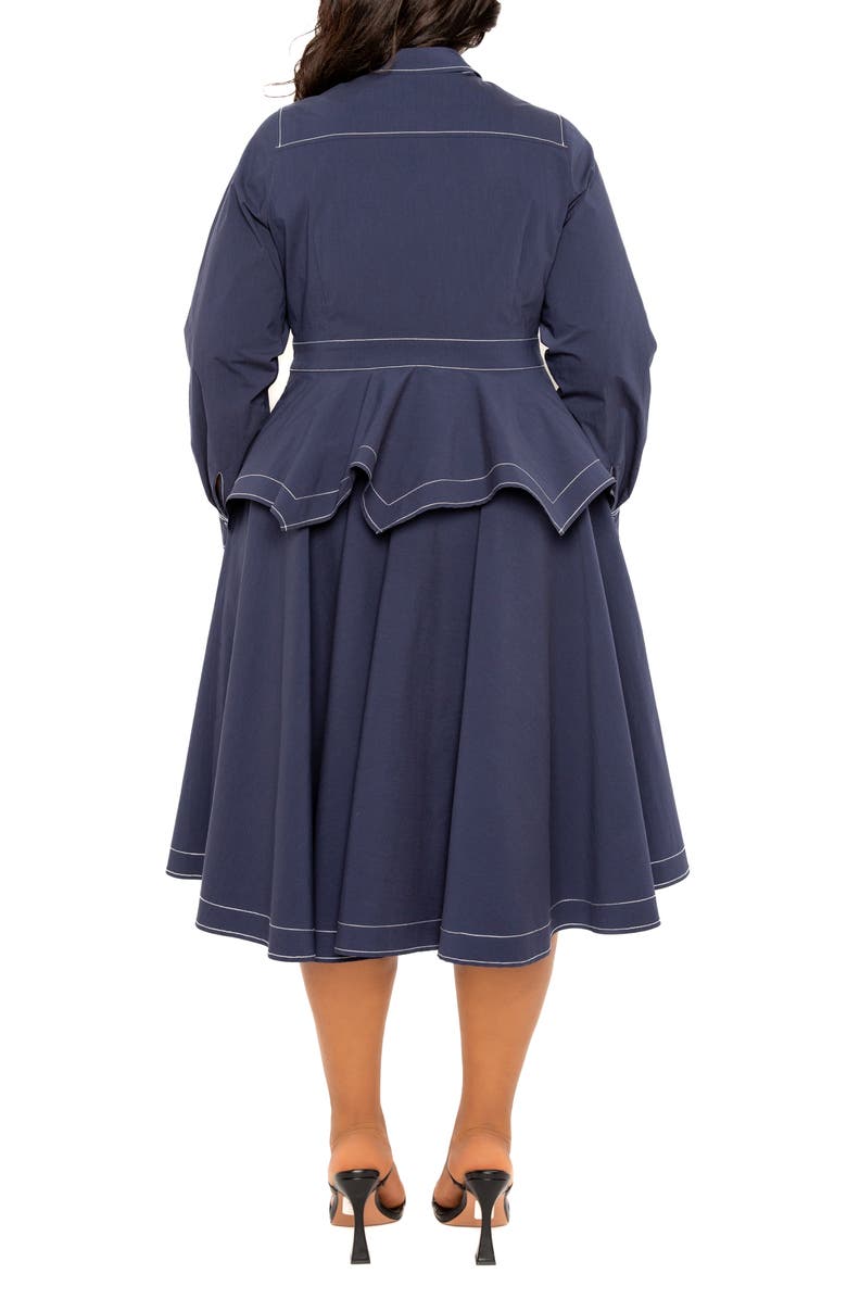 BUXOM COUTURE Topstitched Long Sleeve Peplum Shirtdress, Alternate, color, 