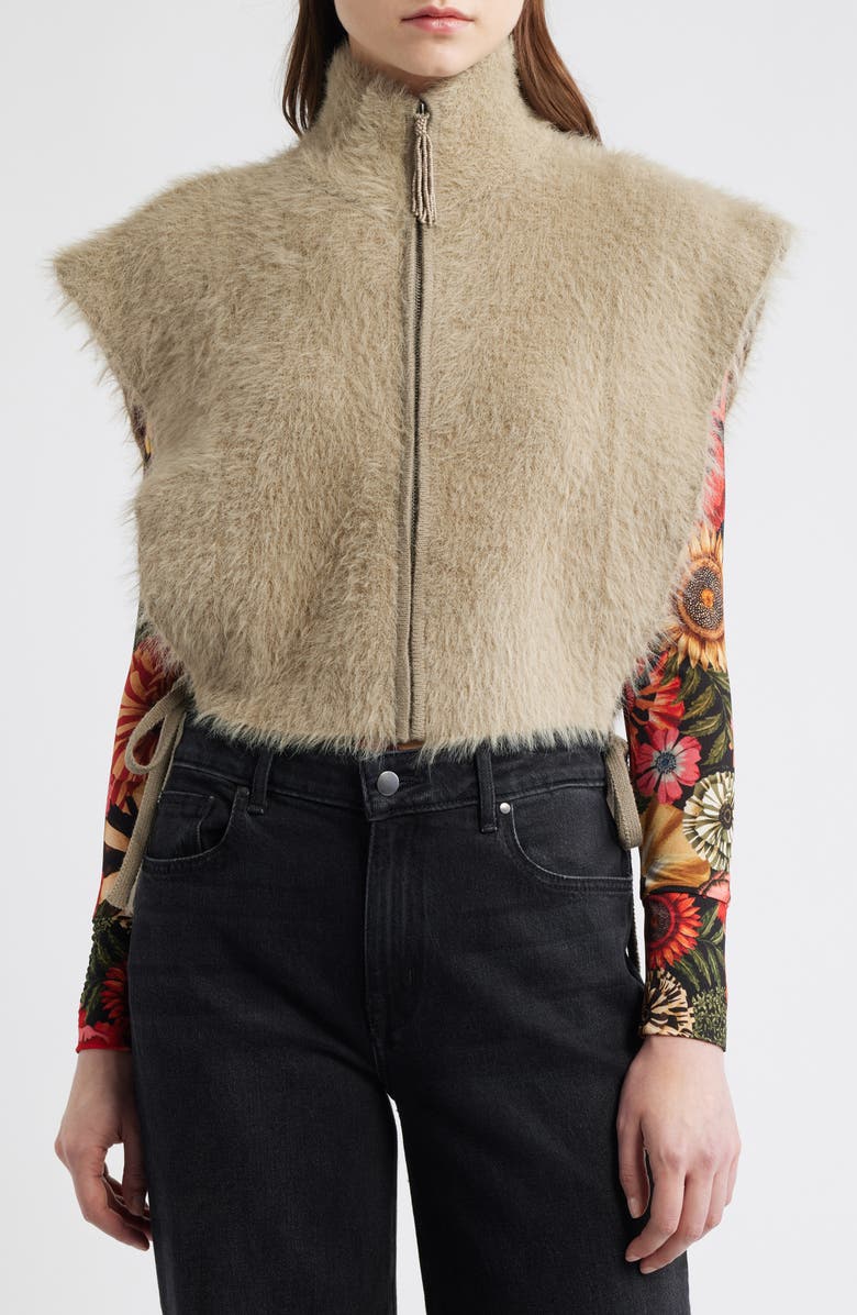 FARM Rio Faux Fur Crop Zip-Up Vest, Alternate, color, Caramel