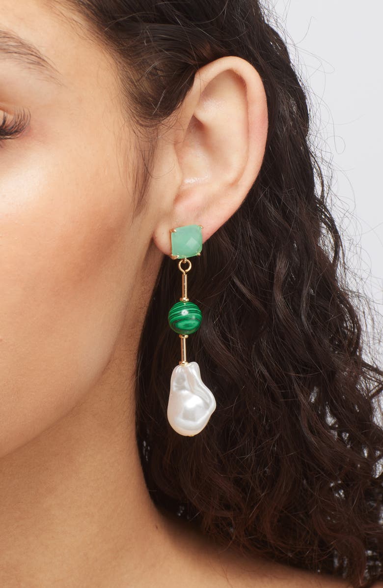 Panacea Malachite & Pearl Linear Drop Earrings, Alternate, color, 