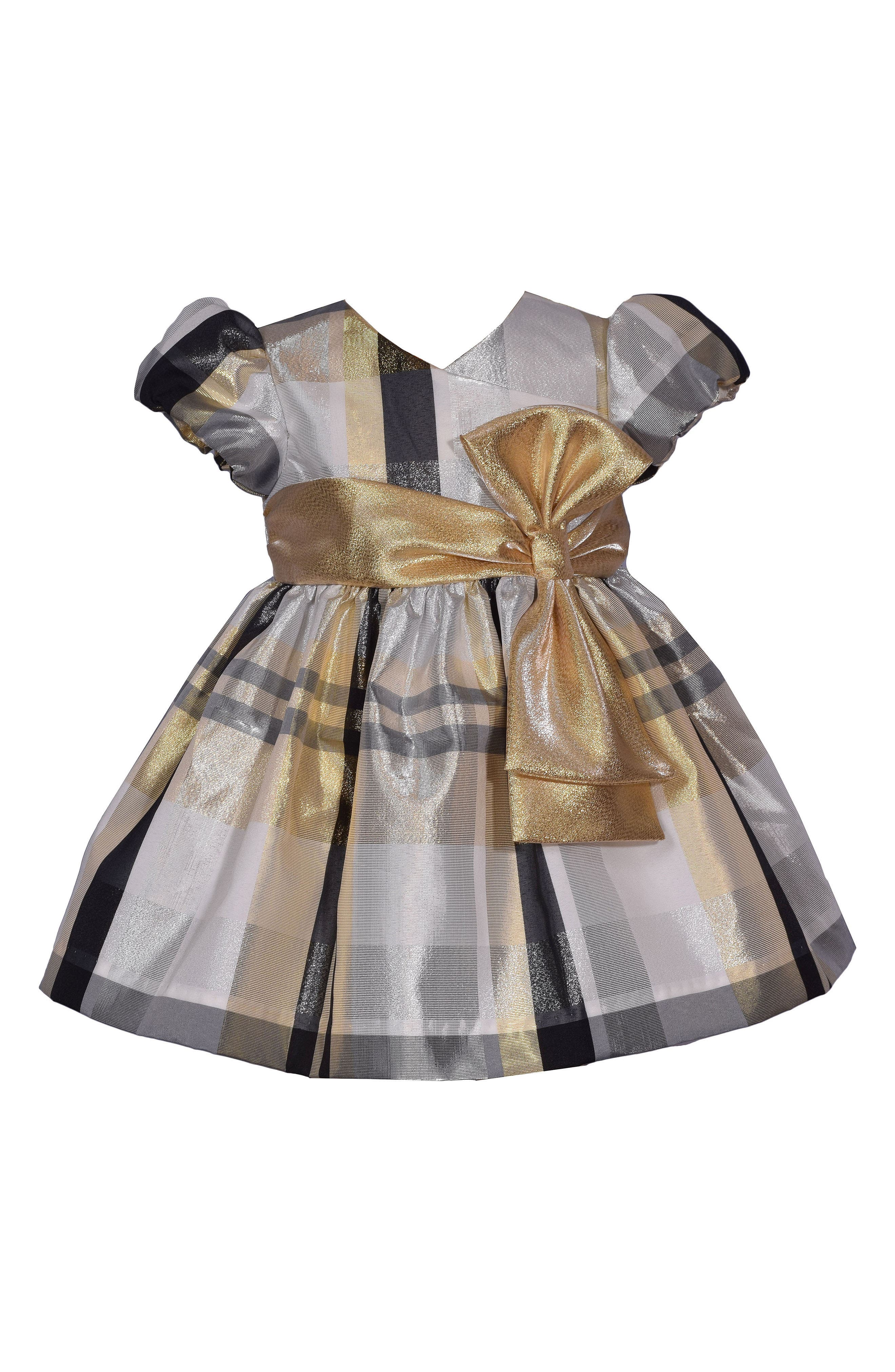 Iris & Ivy Oversize Bow Detail Taffeta Fit & Flare Dress in Silver 