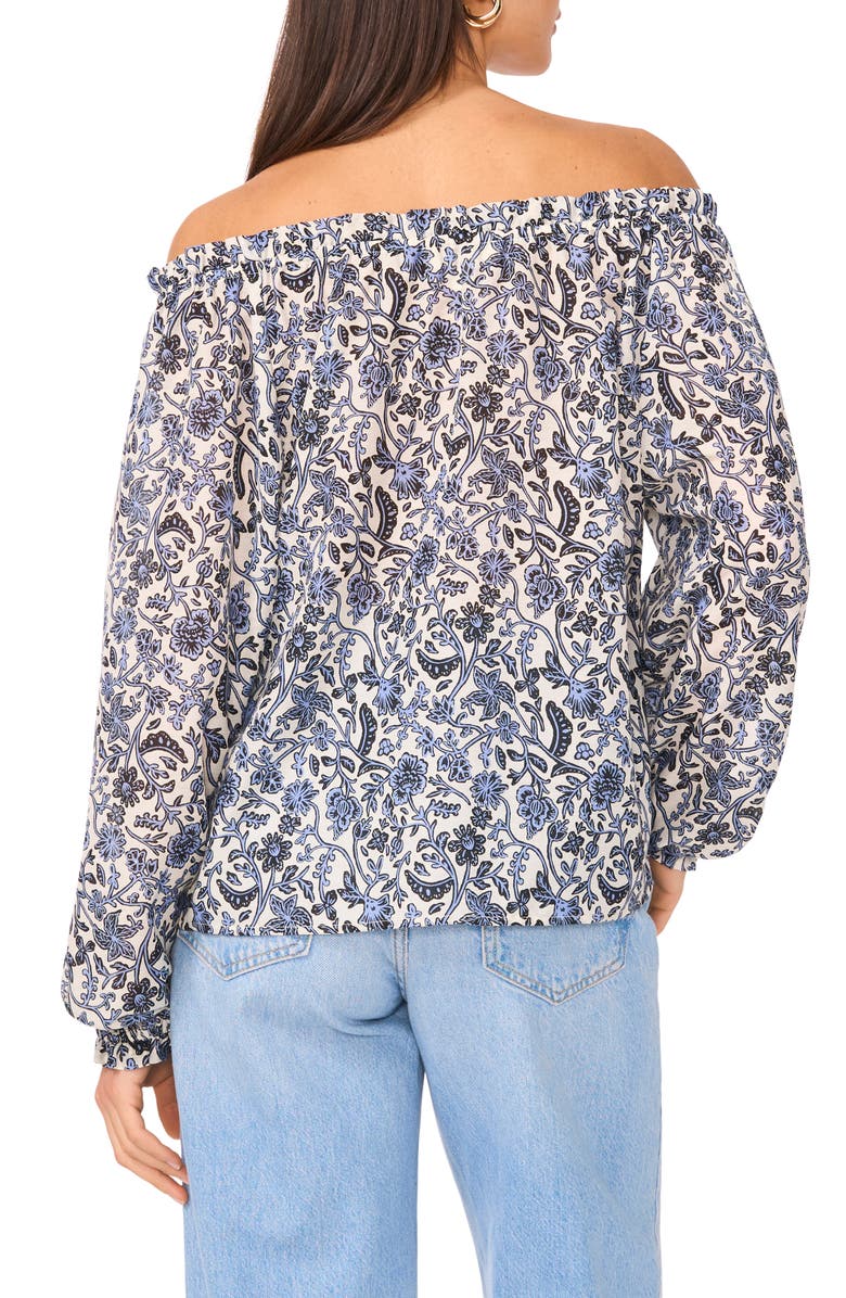 Two by Vince Camuto Floral Off the Shoulder Button-Up Top, Alternate, color, Denim