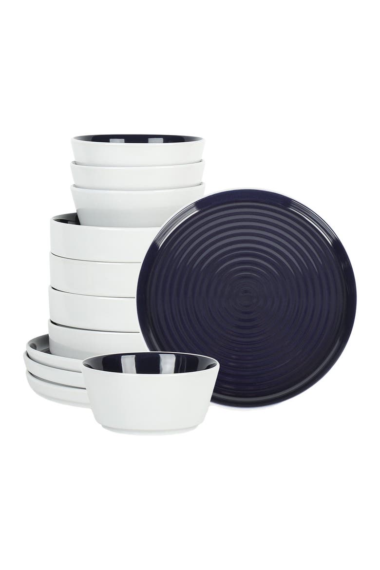 Elica Stoneware 12-Piece Dinnerware Set, Main, color, Navy and White