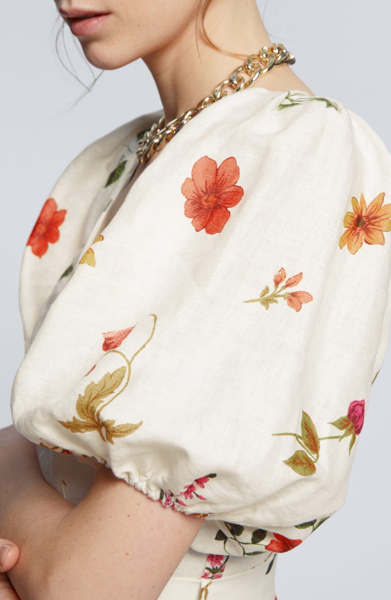 & Other Stories Floral Puff Sleeve Linen Dress, Alternate, color, Red