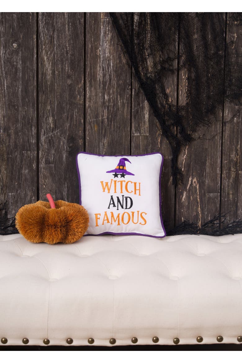 Witch And Famous Halloween Small/Petite Accent Pillow, 10" x 10", Alternate, color, Orange