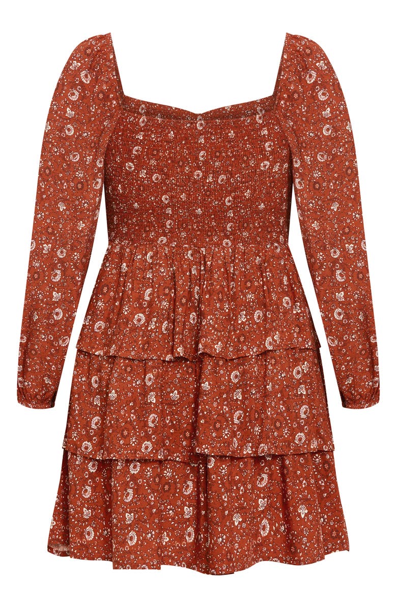 City Chic Floral Print Long Sleeve Tiered Minidress, Alternate, color, Spice Ditsy