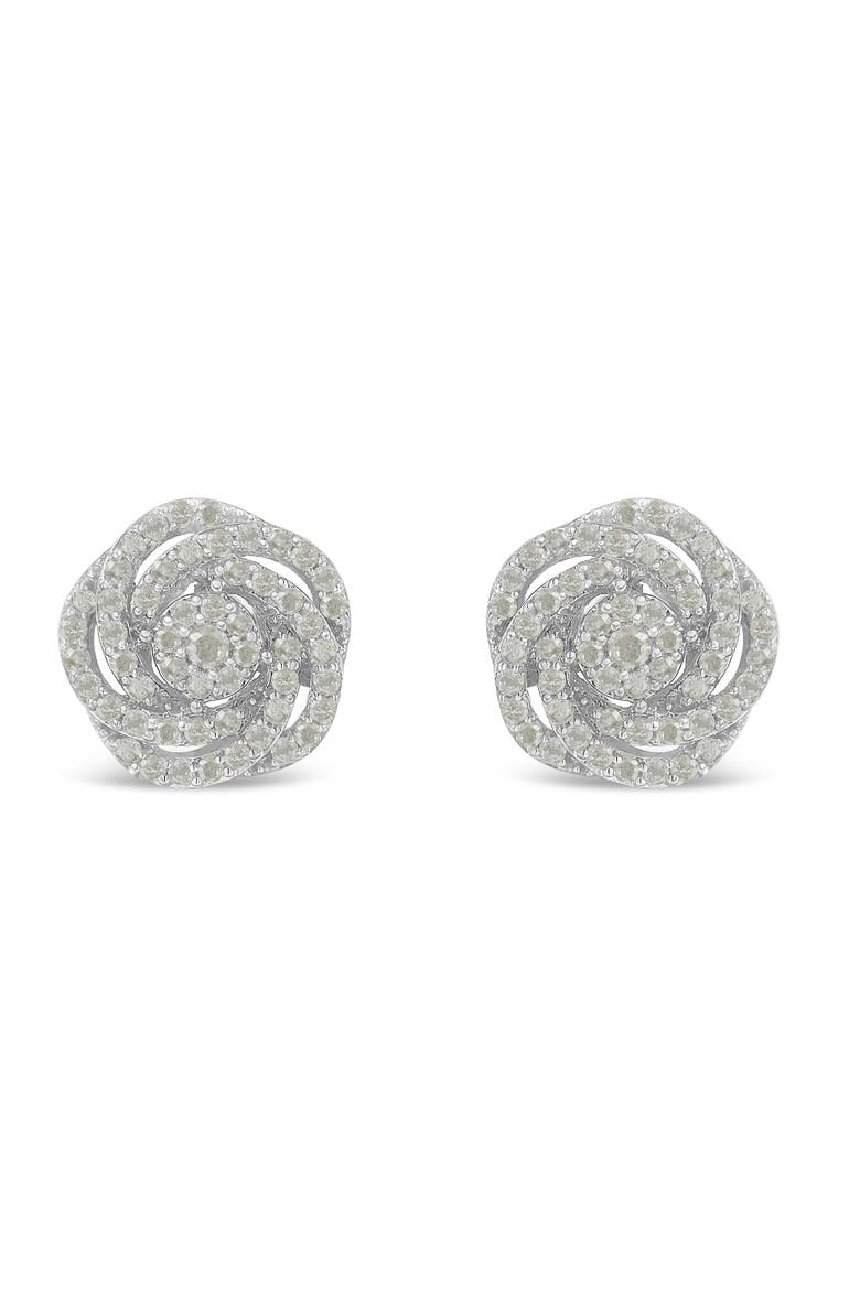 10k White Gold Rose-Cut 1 cttw Diamond Floral Cluster Earrings, Main, color, White